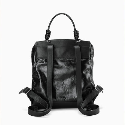 Grain Leather Hand Gripped Textured Double Shoulder Bag Fashionable Everyday Backpack with Large Capacity