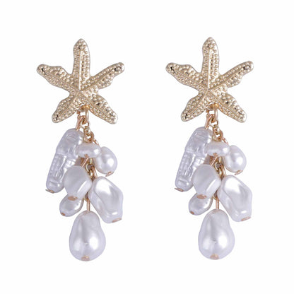 Stylish Alloy Starfish Pearl-Inspired Tassel Earrings - Versatile Ocean-Inspired Jewelry for Women, Perfect for Casual or Commute Outfits