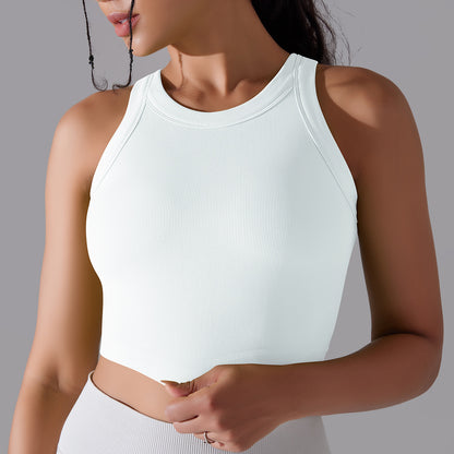 Seamless Ribbed Sports Yoga Tank Top with Built In Cups Comfortable and No Show Fitness Bra for Support