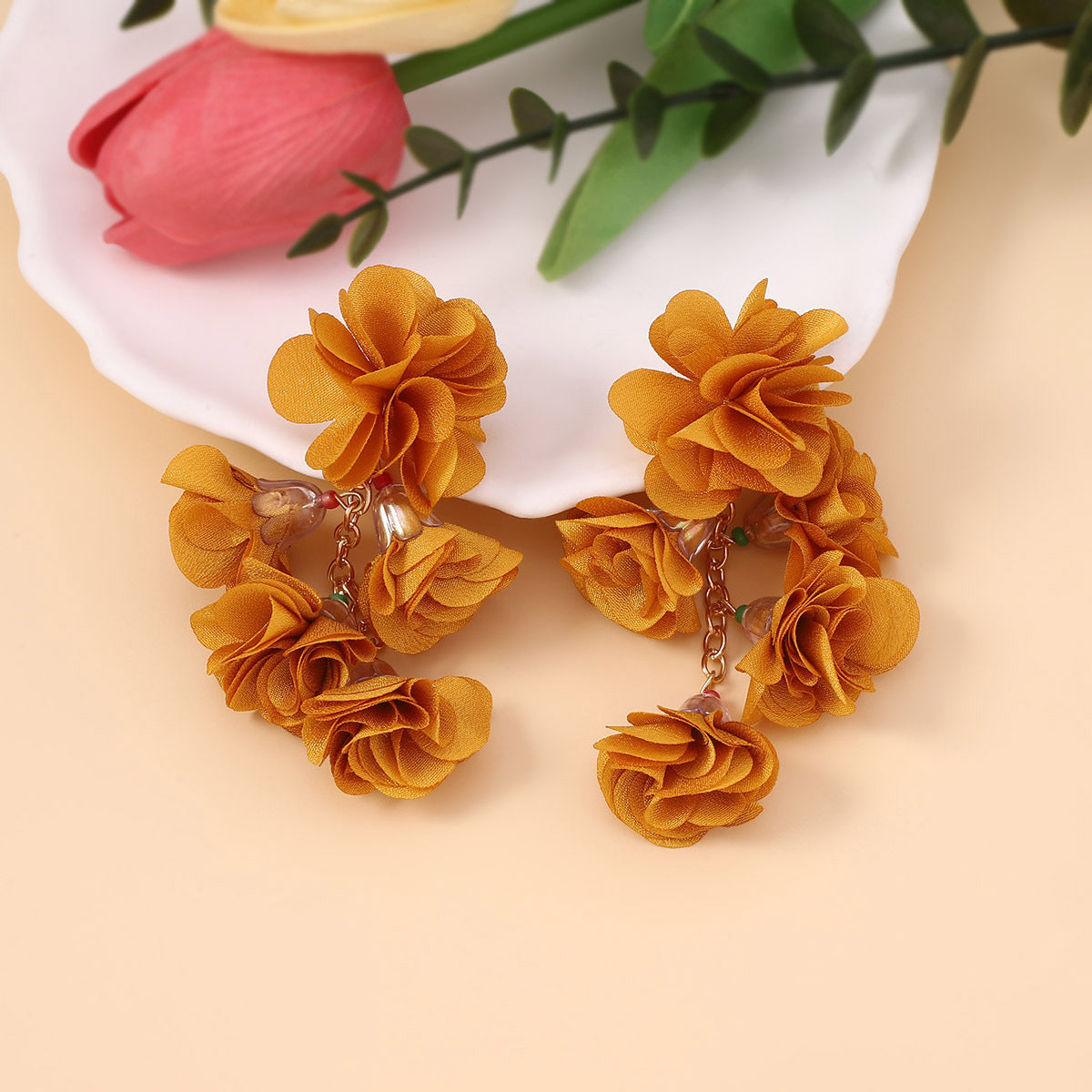 Bohemian Colorful Floral Fabric Drop Earrings - Perfect Ethnic Vacation Accessory for Every Occasion