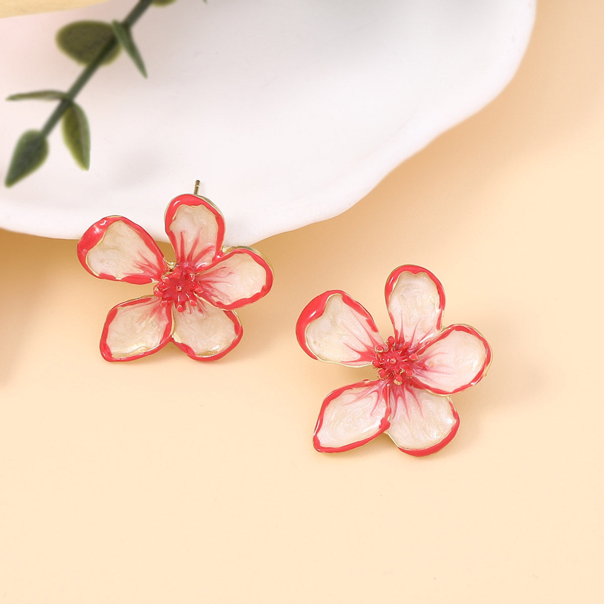 Elegant Enamel Flower Stud Earrings with Unique Design | Minimalist Chic Accessory for Distinctive Style