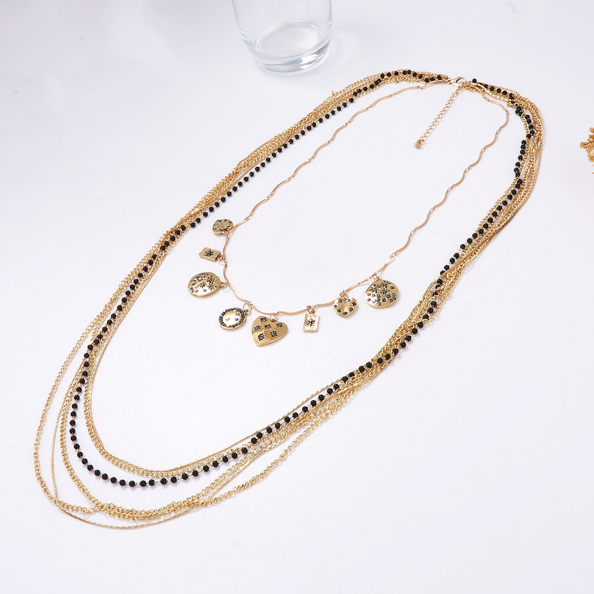Chic Layered Beaded Chain Necklace with Geometric Pendant – Unique Luxury Design Ideal for Stacking and Everyday Wear
