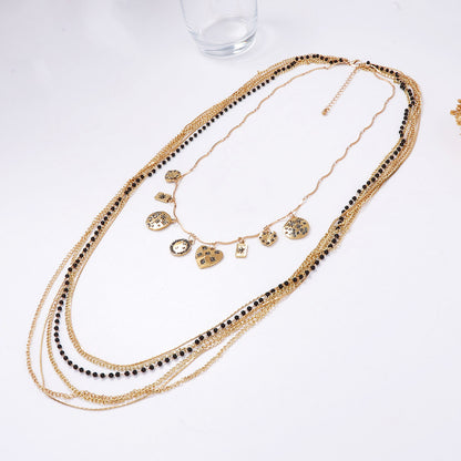 Chic Layered Beaded Chain Necklace with Geometric Pendant – Unique Luxury Design Ideal for Stacking and Everyday Wear