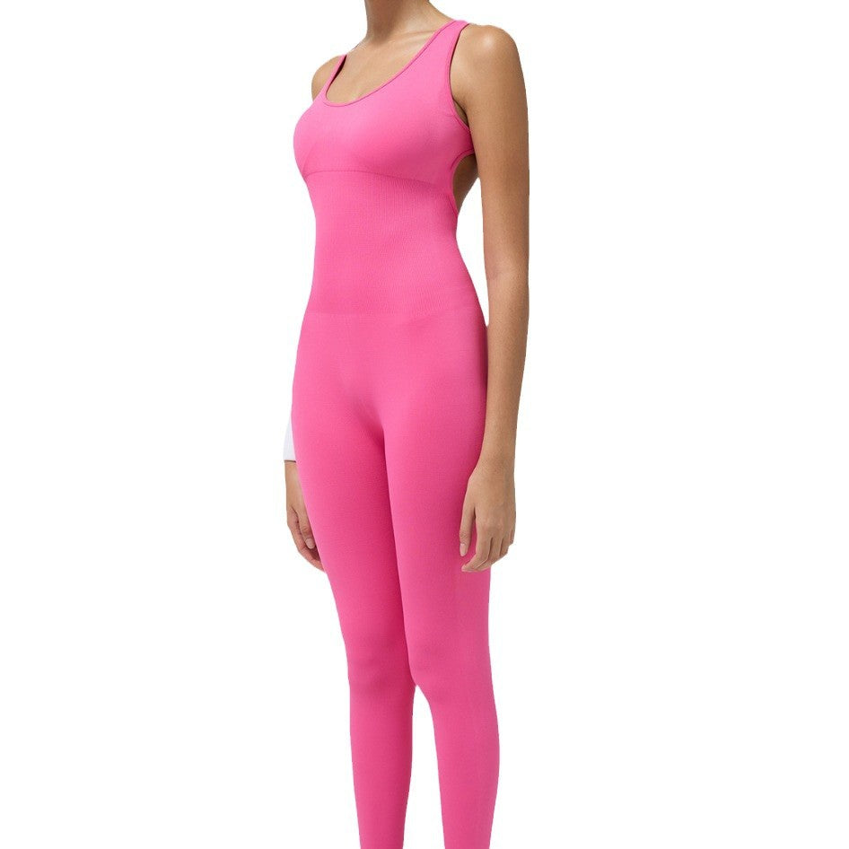 Seamless Long Pants Yoga Jumpsuit with Built in Chest Pads High Elasticity Peach Butt Design for Comfort and Style