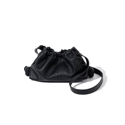 Genuine Leather Women's Wrinkled Cloud Bag Chic Korean Inspired Fashion for Casual Wear Shoulder and Crossbody Options