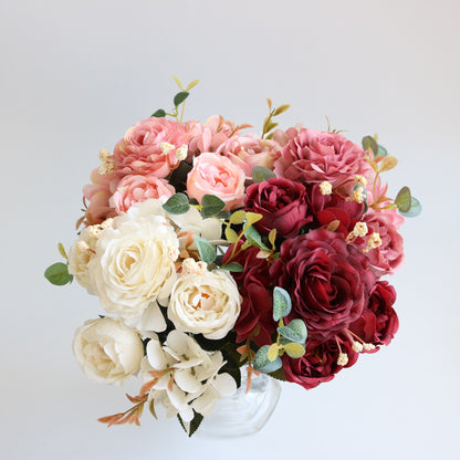 Romantic French Style Hydrangea and Peony Rose Artificial Flower Bouquet – Perfect Home Decoration for Dining Tables and Wedding Celebrations