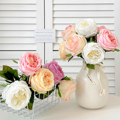 Austin Sensational Touch Moisturizing Artificial Rose Flowers - Luxurious Faux Floral Arrangements for Dining Tables and Entryways