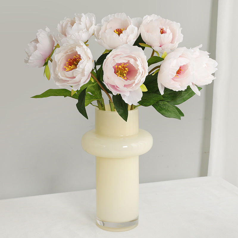 Elegant Faux Peony Décor for Living Room - Stunning Single-Stem Oil Painting Peony Bouquet for Store Window Displays and Home Accent