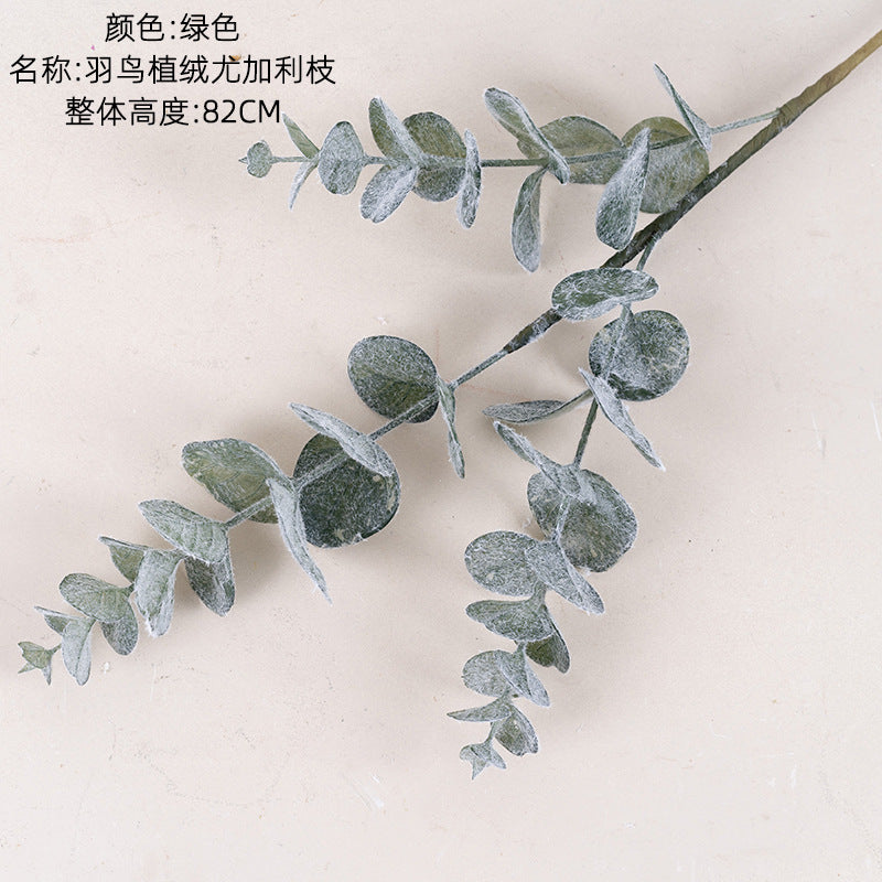 Single Stem Velvet Eucalyptus Faux Flower for Home Decor - Trendy INS Style Ideal for Weddings and Celebrations - Model MW09108