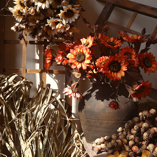 Set of 5 Vintage Sunflower Fall-Themed Faux Flowers | Realistic Single Stem Home Decor & Photography Prop for Autumn Arrangements