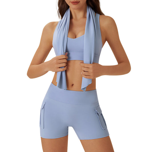 Spring Slim Fit Yoga Outfit Set with Removable Supportive Sports Bra and Sheer Layer for a Flattering Look