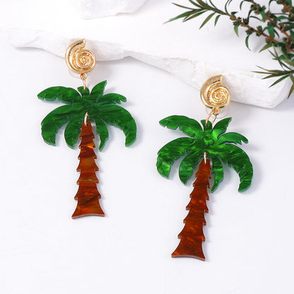 Chic Ocean-Inspired Casual Vacation Earrings: Unique Creative Design Shell and Faux Pearl Coconut Tree Pendant for Women