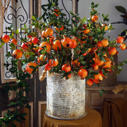 Realistic Pomegranate Decorative 6-Fruit Bunch with Leaves - Ideal for Home Decor, Photography Props, and Lifelong Floral Arrangements