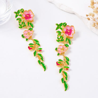 Exquisite Long Floral Drop Earrings for Women – Chic and Elegant Lightweight Tassel Jewelry with Unique Oversized Design