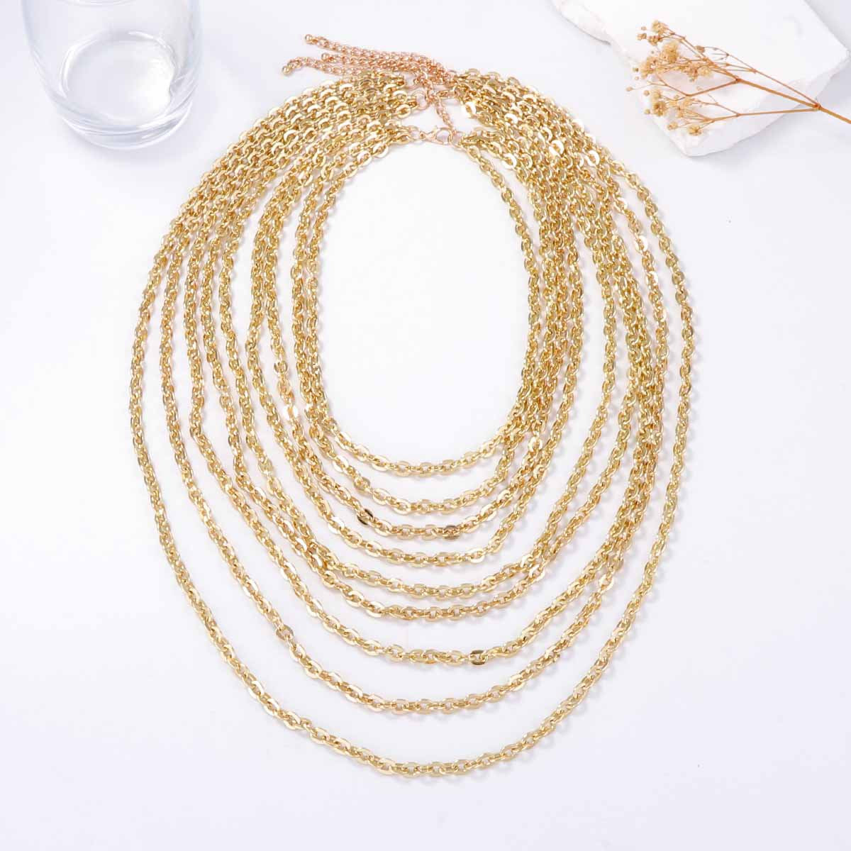 Exaggerated Luxury Multi-Chain Metal Texture Women's Layered Necklace - Chic, Elegant, and Versatile Accessory for Any Occasion