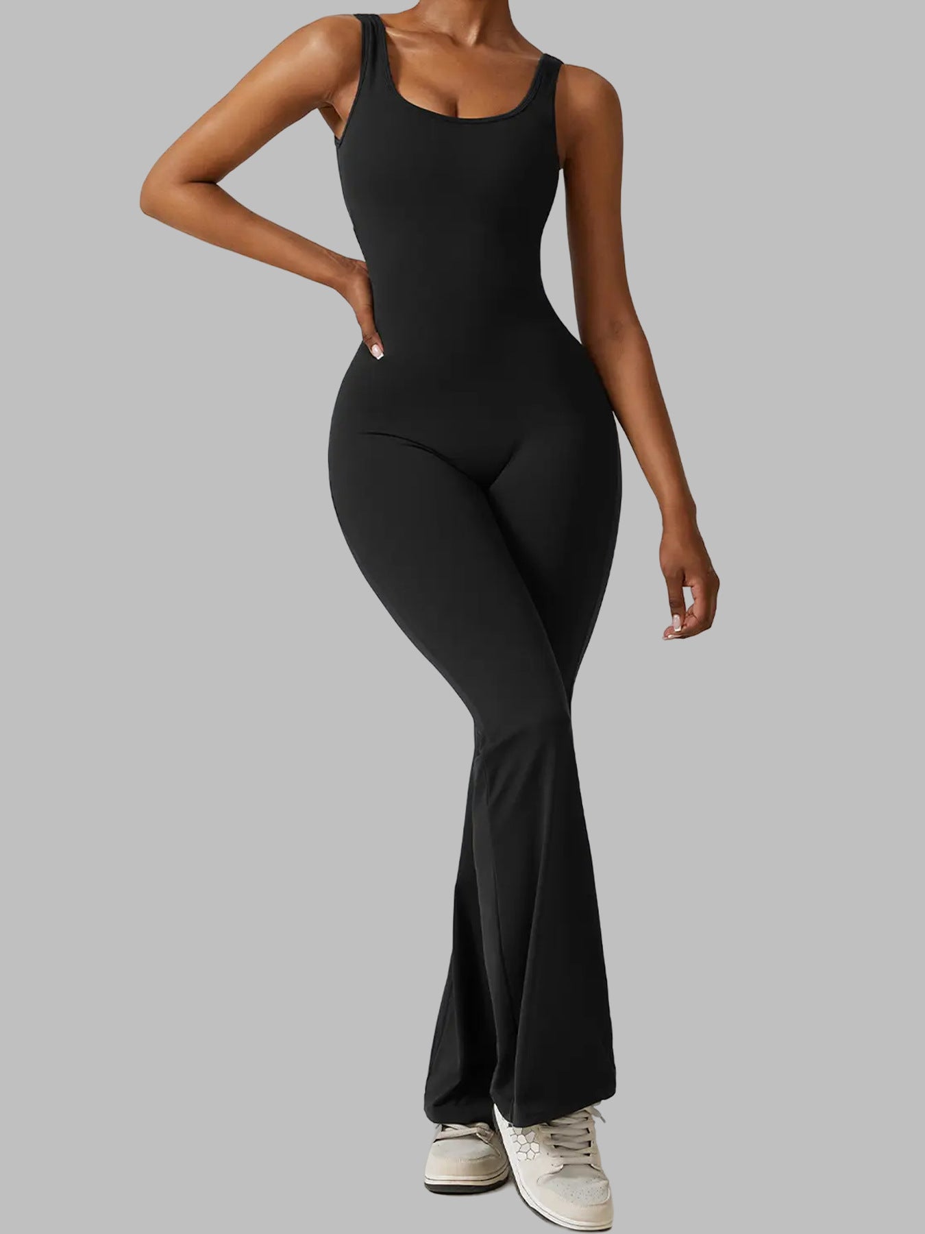 Solid Color High Waisted Yoga Jumpsuit with Flared Legs for Dance Fitness and Everyday Wear