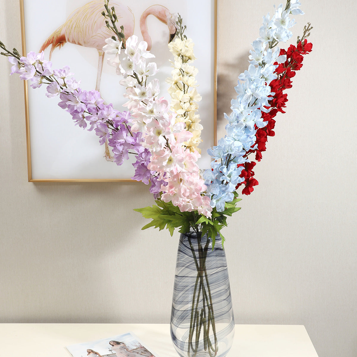 Lifelike Delicate Large Branch Delphinium Artificial Flowers - Stunning Sakura Decoration for Weddings, Home Décor, and Living Room Accents