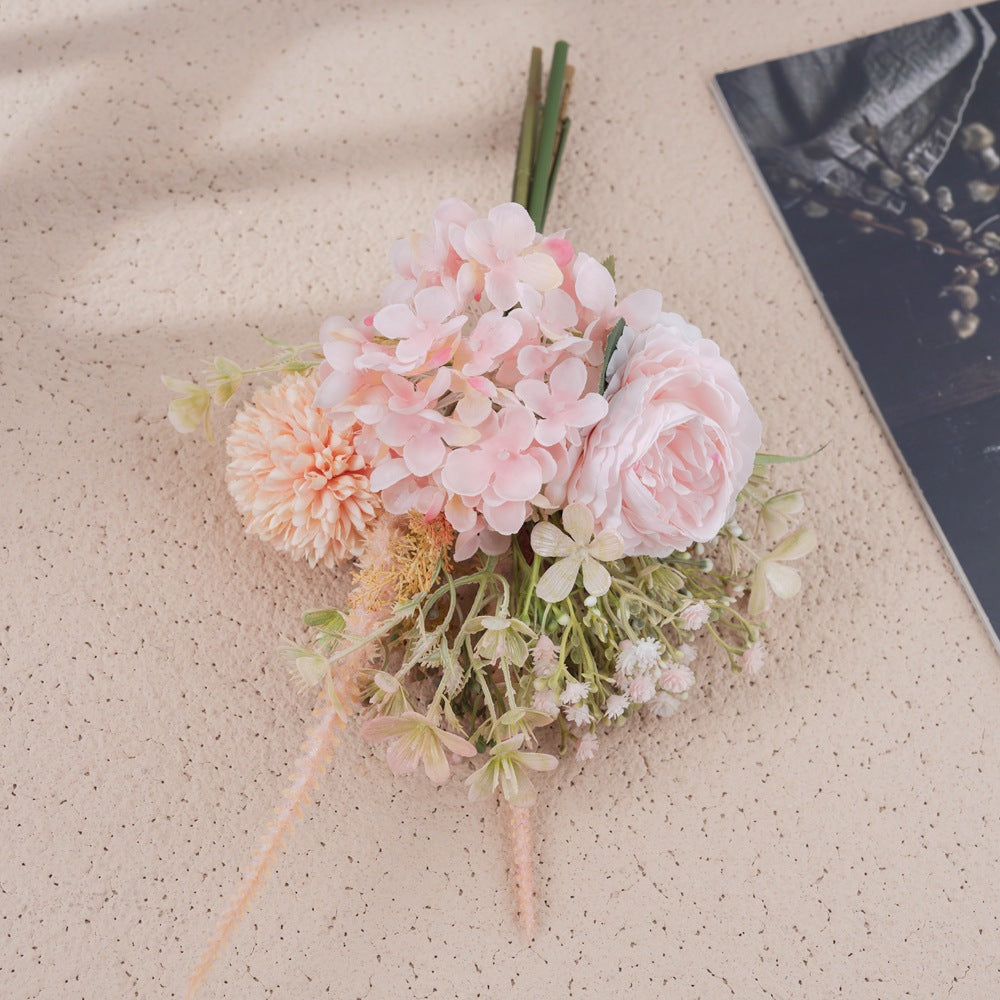 Elegant Bright Hydrangea and Dandelion Faux Flower Bouquet for Home Décor - Perfect for Wall Art and Decorative Displays | CF01304