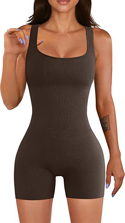 Seamless Threaded Women's Yoga Bodysuit Back Design Sleeveless for Outdoor Sports Intense Workouts