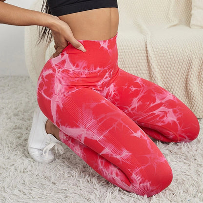 High Waisted Tie Dye Peach Yoga Leggings for Women Comfortable Activewear for Outdoor Sports and Fitness