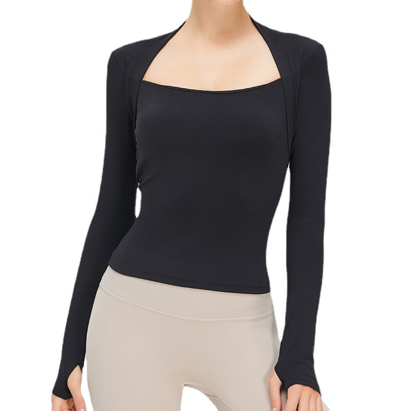 Long Sleeve Yoga Top with Built in Bra Pads Chic Two in One U Neck Sportswear for Comfort and Performance