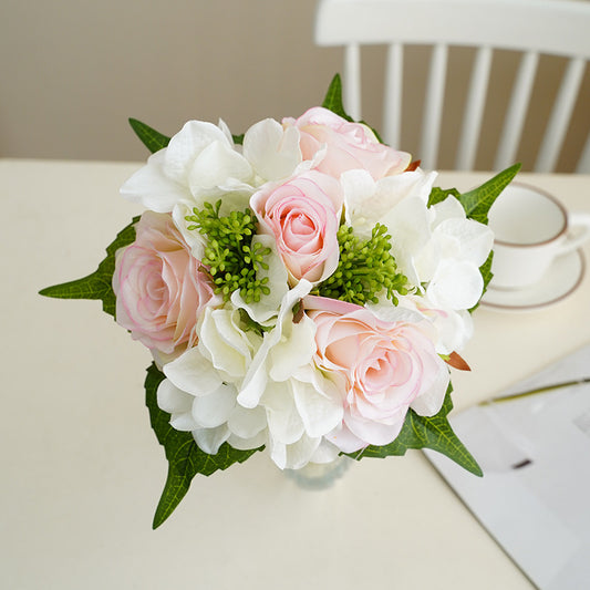 Luxurious Nordic-Inspired Decorative Faux Flowers - Elegant Rose and Hydrangea Bouquet for Wedding Bride's Handheld Bouquet - Perfect for Home Décor and Special Celebrations