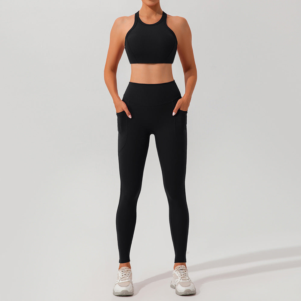 24 Autumn Quick Dry Ribbed Yoga Set for Women Sports Bra and High Waisted Leggings for a Flattering Fit and Enhanced Comfort in Every Workout