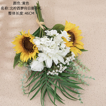 Stunning Sunflower Hand-tied Bouquet - Realistic Faux Flowers for Wedding Decor, INS Style Greenery CF8001