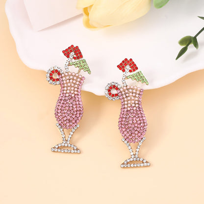 Hawaiian-Inspired Statement Drink Cup Earrings for Women – Colorful, Gem-Studded Fruit Cocktail Jewelry Accessory