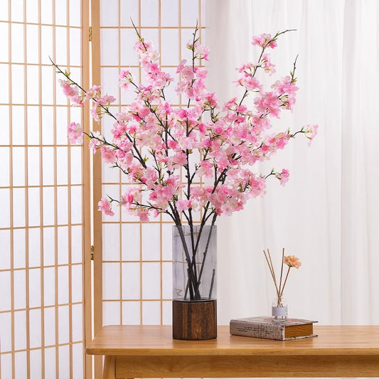 Realistic Long-Stem Cherry Blossom Artificial Flowers - Elegant Peach Blossom Table Centerpiece for Luxurious Home Decor, Perfect for Dining Tables and TV Cabinets