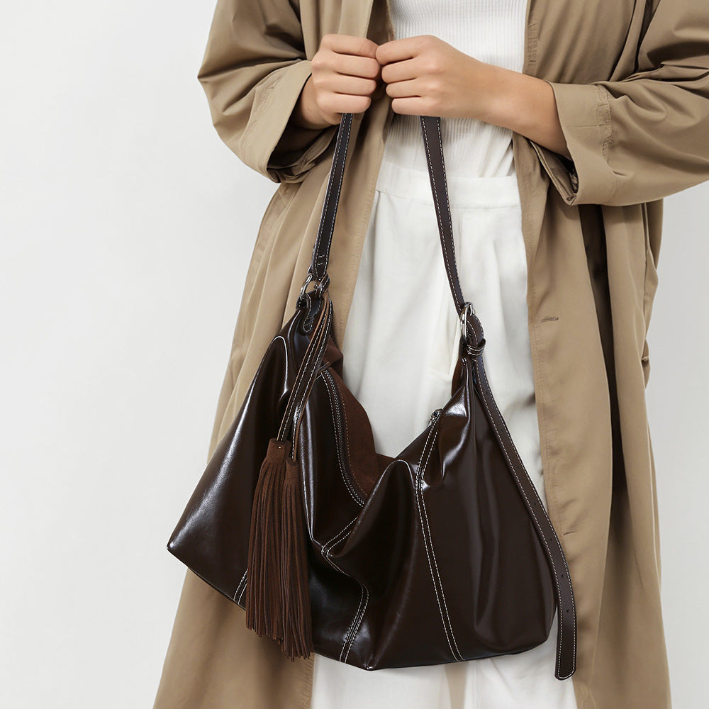 Luxurious Women's Bronze Tote Bag Chic High Gloss Vegan Leather Suede Finish for Fashion Forward Elegance