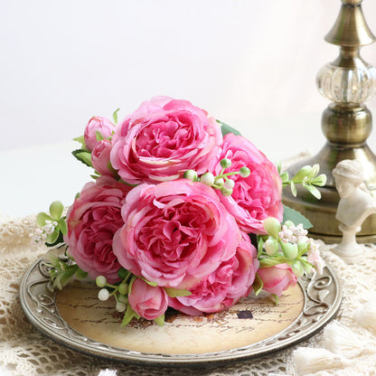 Realistic 5-Head Mini Rose Bouquet – Korean-Style Faux Peony and Persian Rose Arrangements for Home Decor and Wedding Enhancements