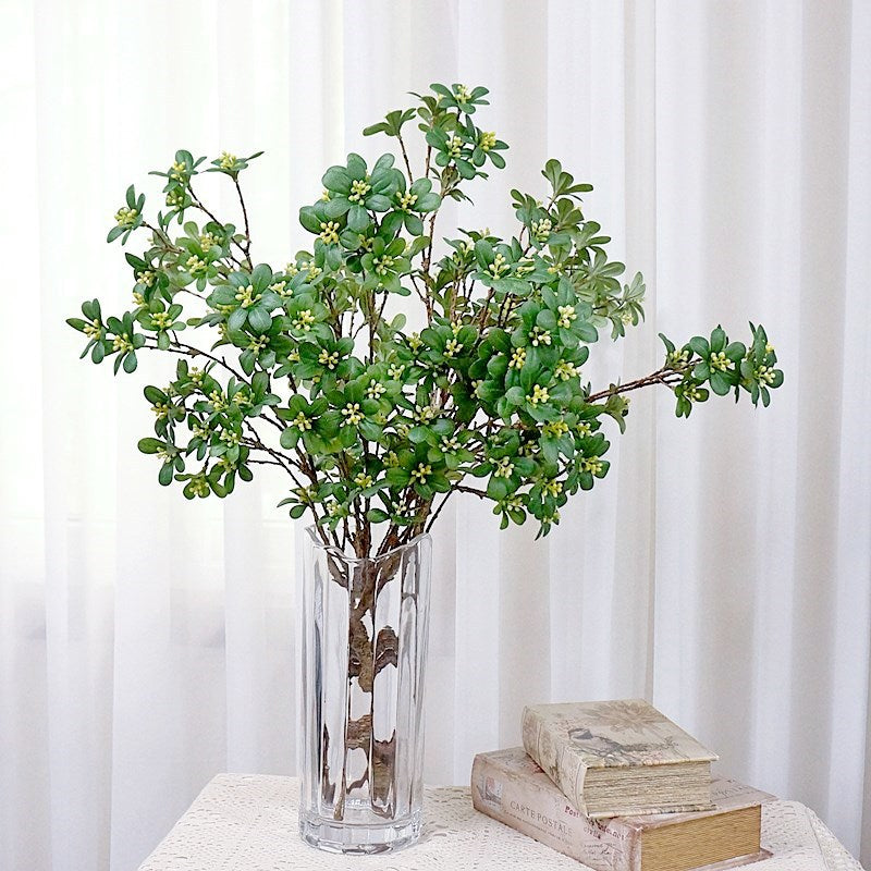 Single-Stem Multi-Branch Sea Olive Leaf Artificial Floral Spray - Realistic Fake Flowers for Home Decoration, Living Room Display, and Wedding Celebrations