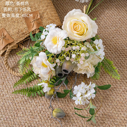 Elegant Faux Flower Wall Decor for Home - Moonlit Wind-Inspired Handheld Bouquet for Weddings and Celebrations - CF01423