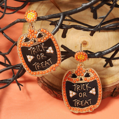Creative Halloween-Inspired Cartoon Owl Letter Beaded Alloy Earrings - Stylish and Versatile Accompanying Accessory for Any Outfit!