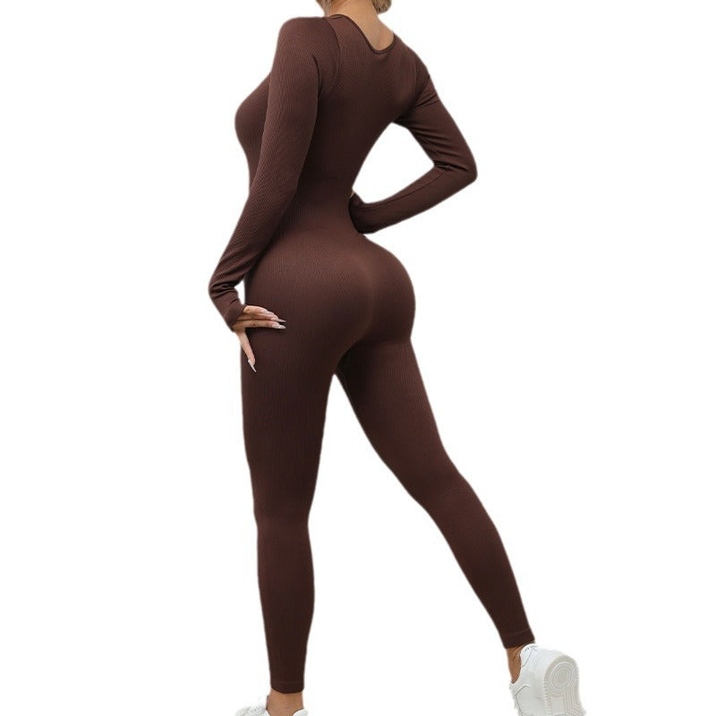 Square Neck Button Long Sleeve Yoga Bodysuit for Women for Fitness Dance and Enhancing Your Curves