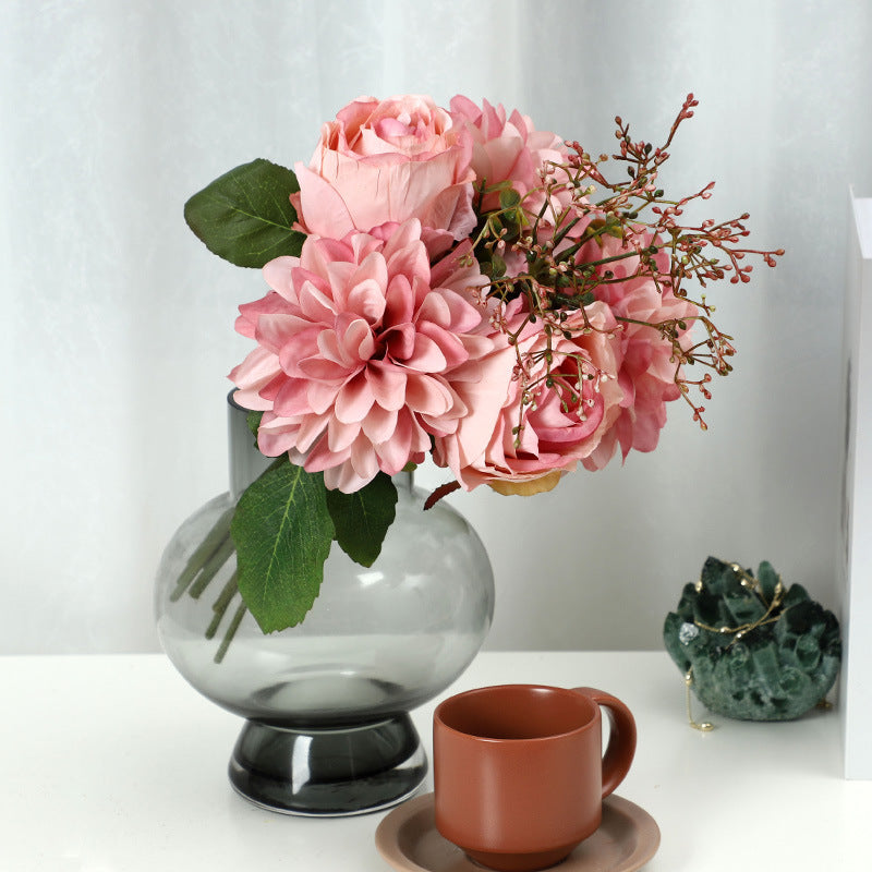 Stunning Artificial Dahlia and Rose Bouquet - Perfect for Wedding Decorations, Bridal Handheld Flowers, and Festive Events