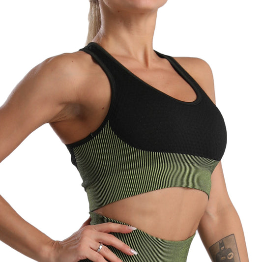 Seamless Color Blocked Yoga Bra for Women High Support Quick Dry Moisture Wicking and Breathable Sports Bra for Running and Fitness