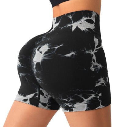 Women's Euro Style Tie Dye Yoga Shorts High Waisted Comfortable Running Fitness Shorts for Flexibility