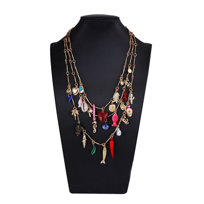 Charming Ocean-Inspired Layered Necklaces for Women – Adorable Fish, Heart, and Geometric Pendants Perfect for Vacation & Casual Wear
