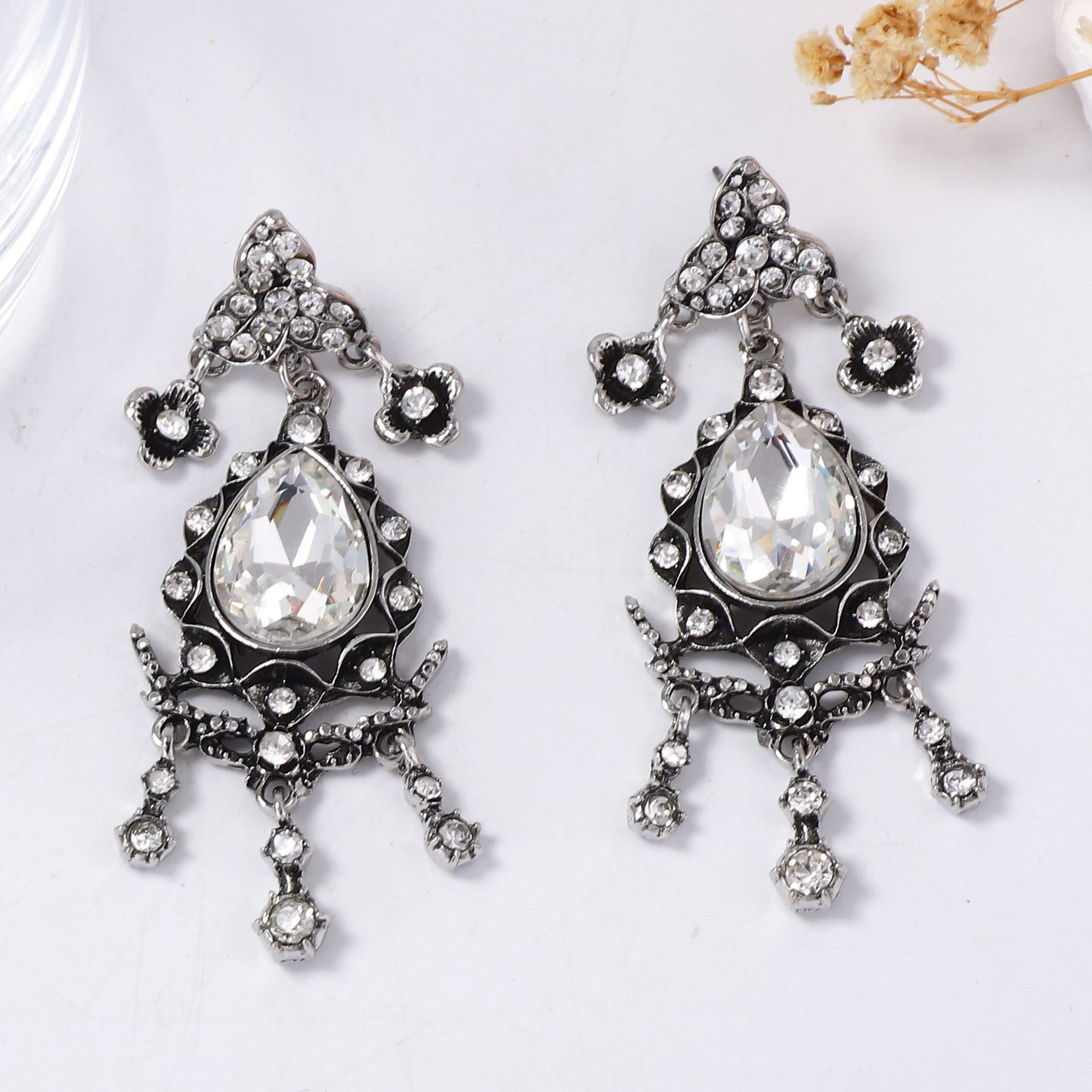 Elegant Bohemian Luxe Alloy Full-Crystal  Pendant Earrings - Vintage Court Style Jewelry for Women