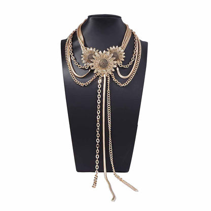 Stylish Vintage-Inspired Handcrafted Long Tassel Pendant Necklace with 3D Floral Design - Luxe Chic for the Unique Woman