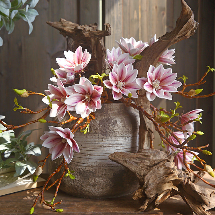 Stunning Faux Magnolia Flower Bouquet - Hand-Painted Decorative Arrangement for Living Room | Realistic PU Flowers for Home Décor and Aesthetic Styling