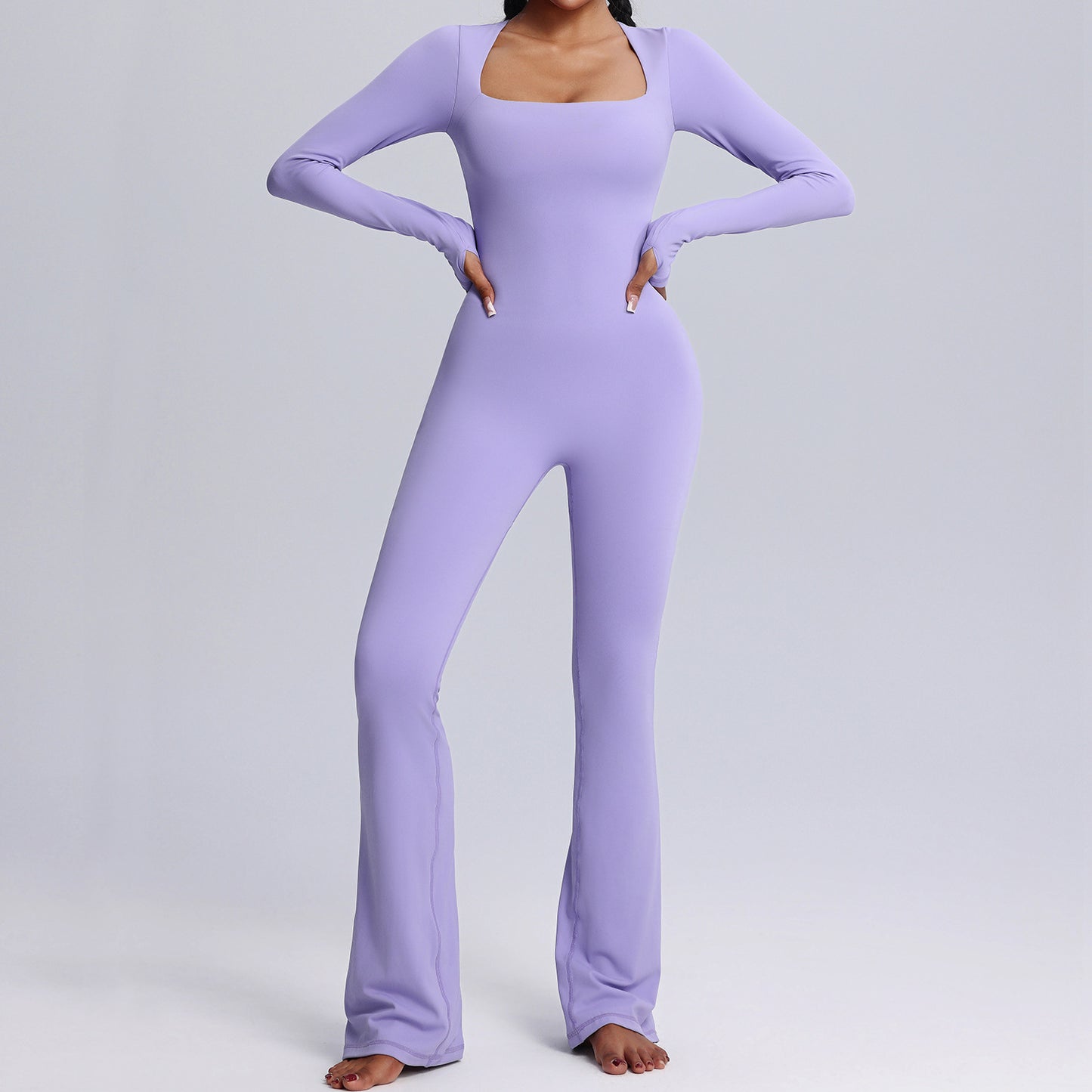 High Performance Long Sleeve Yoga Jumpsuit for Fall and Winter Breathable Stretchy Dance and Fitness Wear with Flared Legs for Women