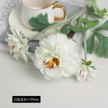 Single Stem Triple-Head Artificial Peony Flower - Perfect for Home Decor, Weddings, and Photography Arrangements