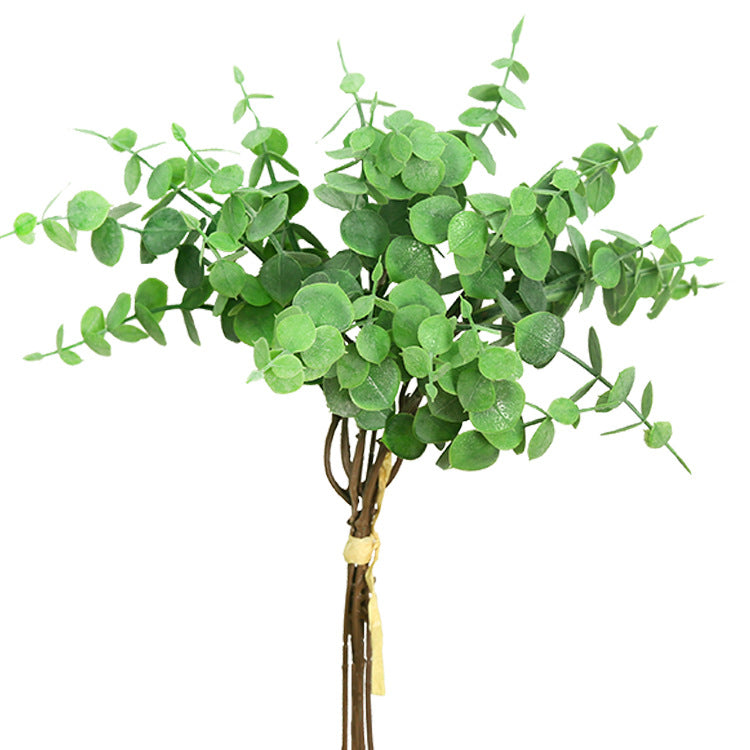 Elegant Minimalist Eucalyptus Leaf Faux Plant Decor – Five-Piece Artificial Greenery for Your Living Room or Home Office Table