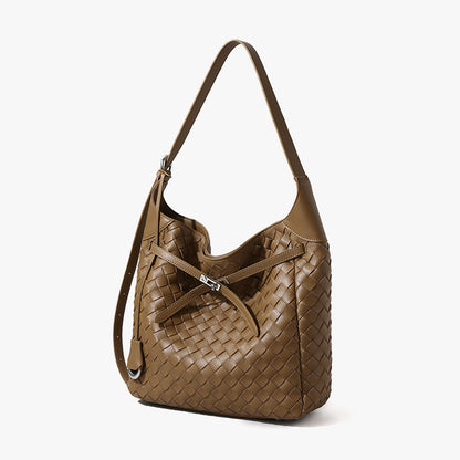 Genuine Leather Handwoven Large Capacity Crossbody Bag Commuter Tote and Casual Shoulder Bag for Women