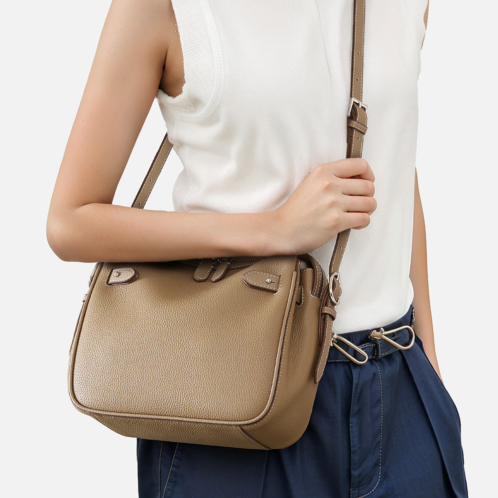 Grain Leather Lunchbox Bag Versatile Detachable Liner Crossbody Handheld Design for Women