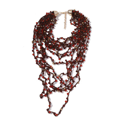 Bohemian Vintage Multi-Layered Handmade Woven Beaded Necklace - Perfect for Vacation & Casual Wear