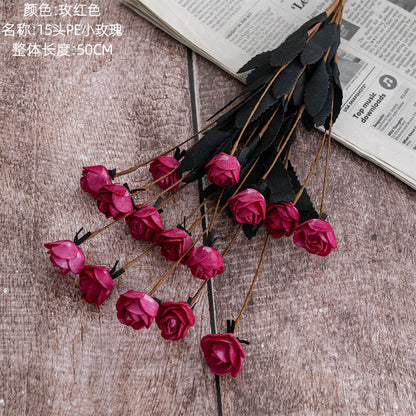 15-Head Foam PE Mini Rose Artificial Flowers - Perfect for Wedding Decorations and Home Décor (Model MW09902)